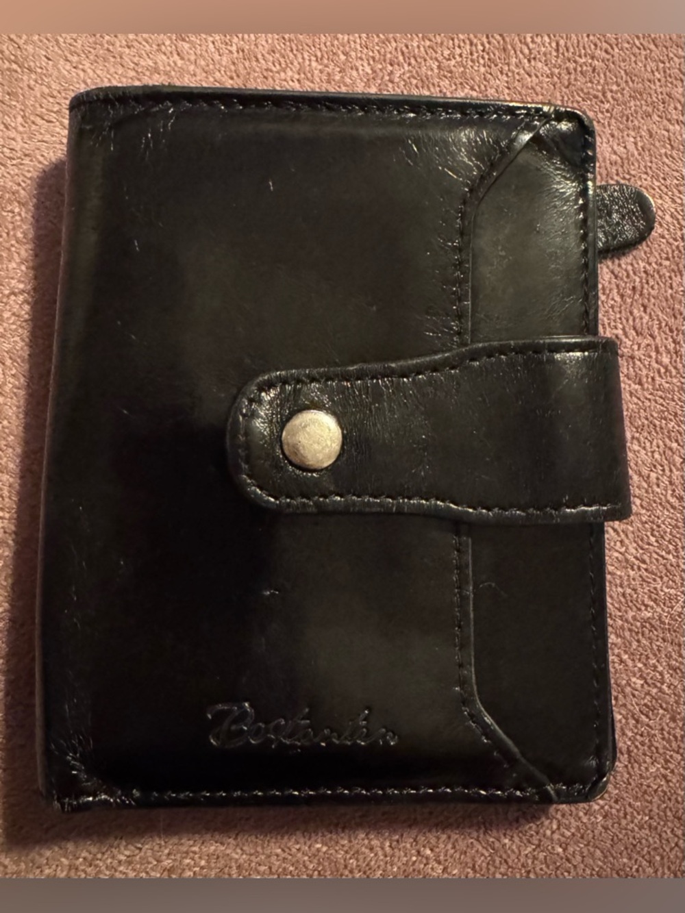 Bostanten Black Leather Snap-Closure Wallet